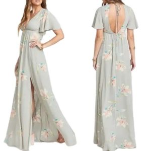 NWT Show Me Your Mumu Faye Flutter Sleeve Maxi Dress, Lily Showers, Sz XS $198